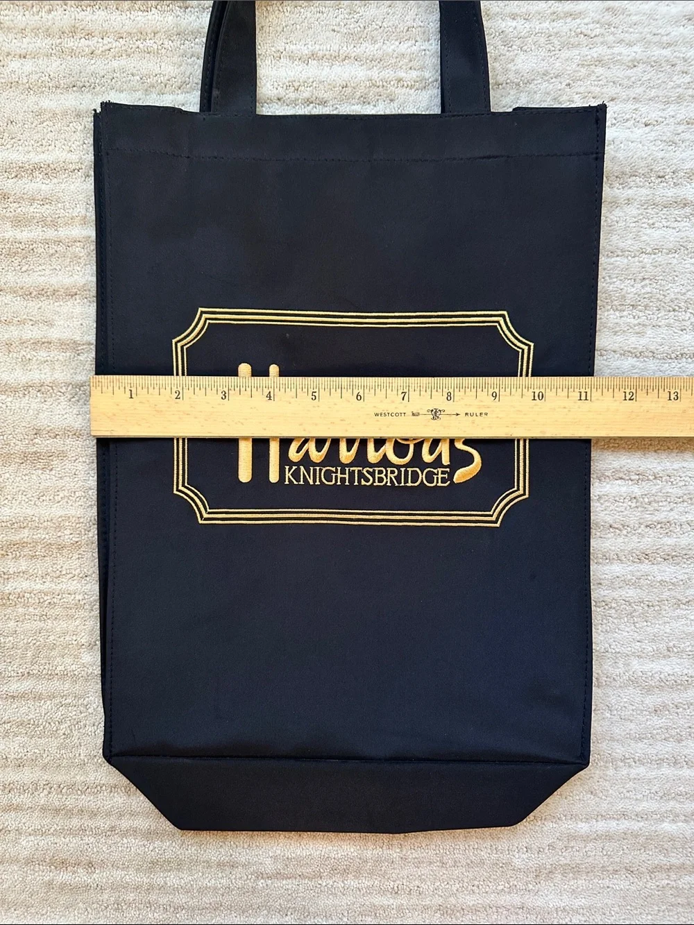 Vintage Harrods Knightsbridge Tote Bag London England Shopping Bag Black Gold